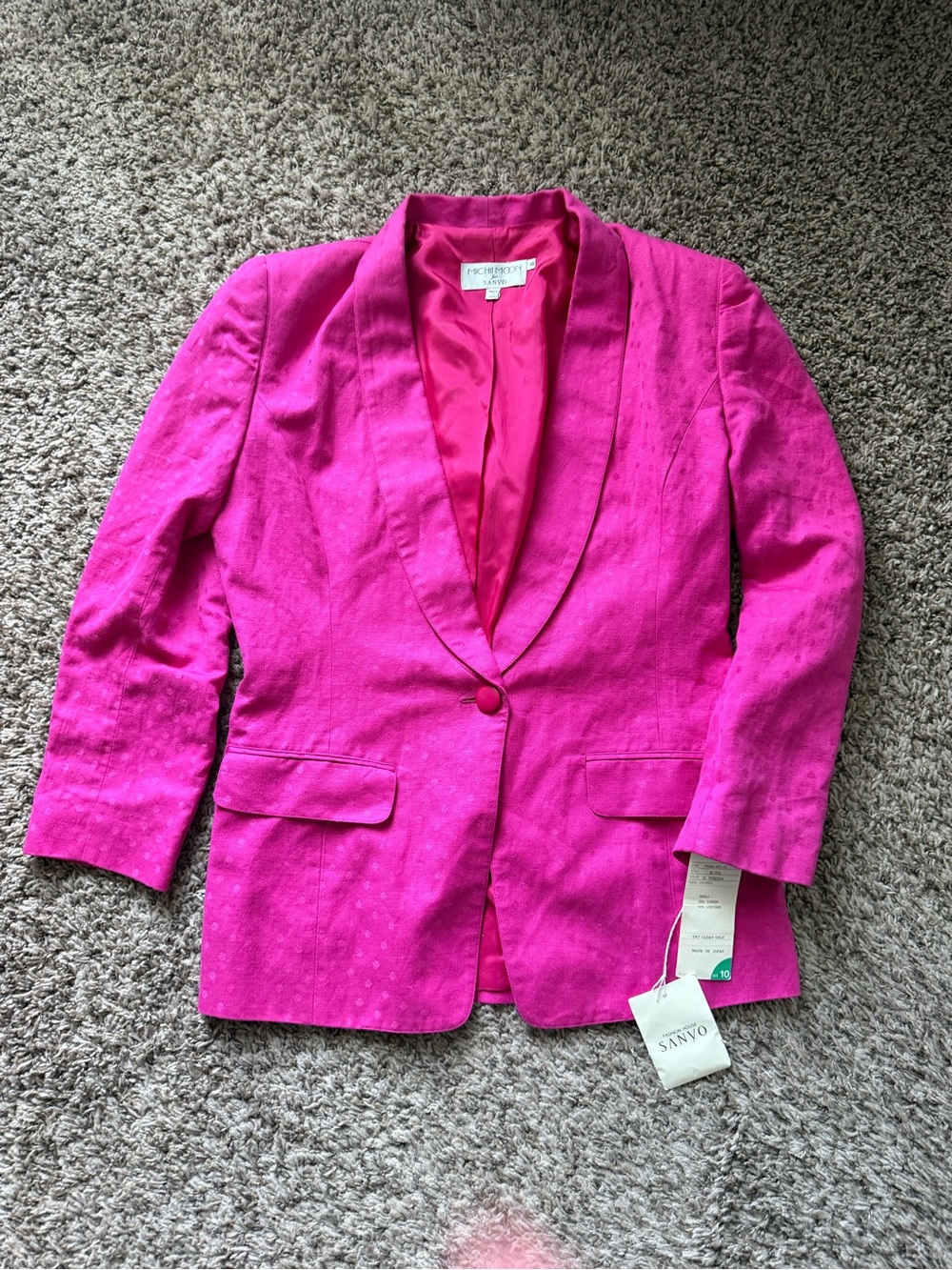 NWT Vintage Michii Moon for Sanyo Hot Pink Linen Blend Blazer Jacket Japan 10